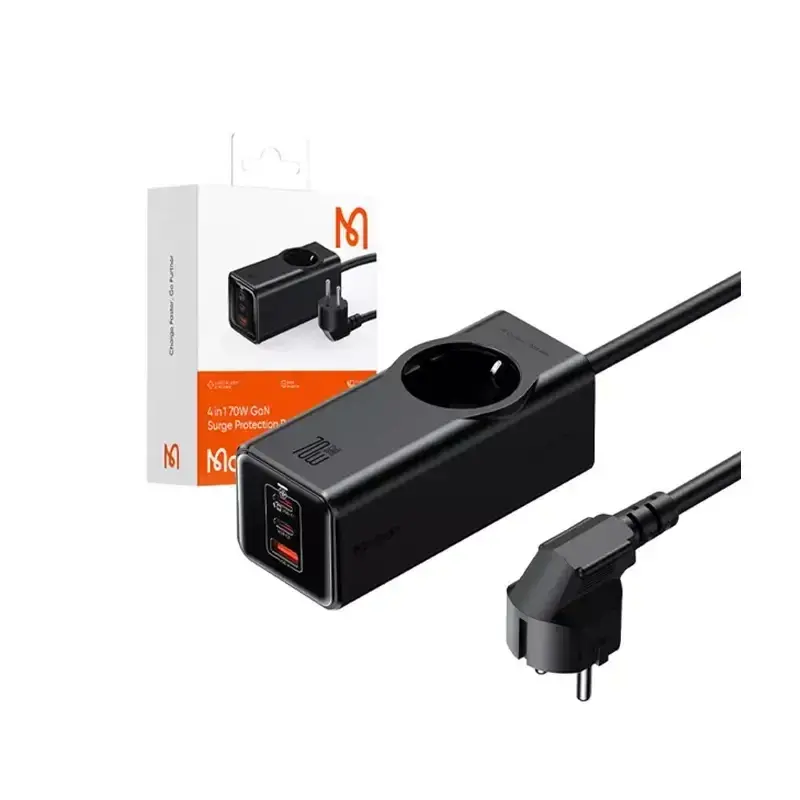 آداپتور مک دودو مدل Socket strip GaN McDodo CH-4620 EU 70W, 2x USB-C, 1x USB (Black)